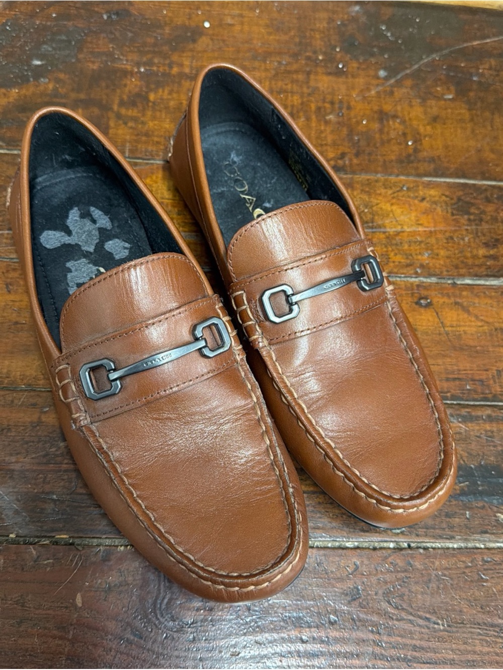 Coach Men’s Tan Leather Bit Slip-On Loafers